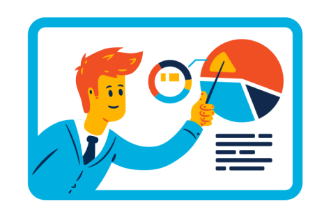 Businessman shows an analytical presentation